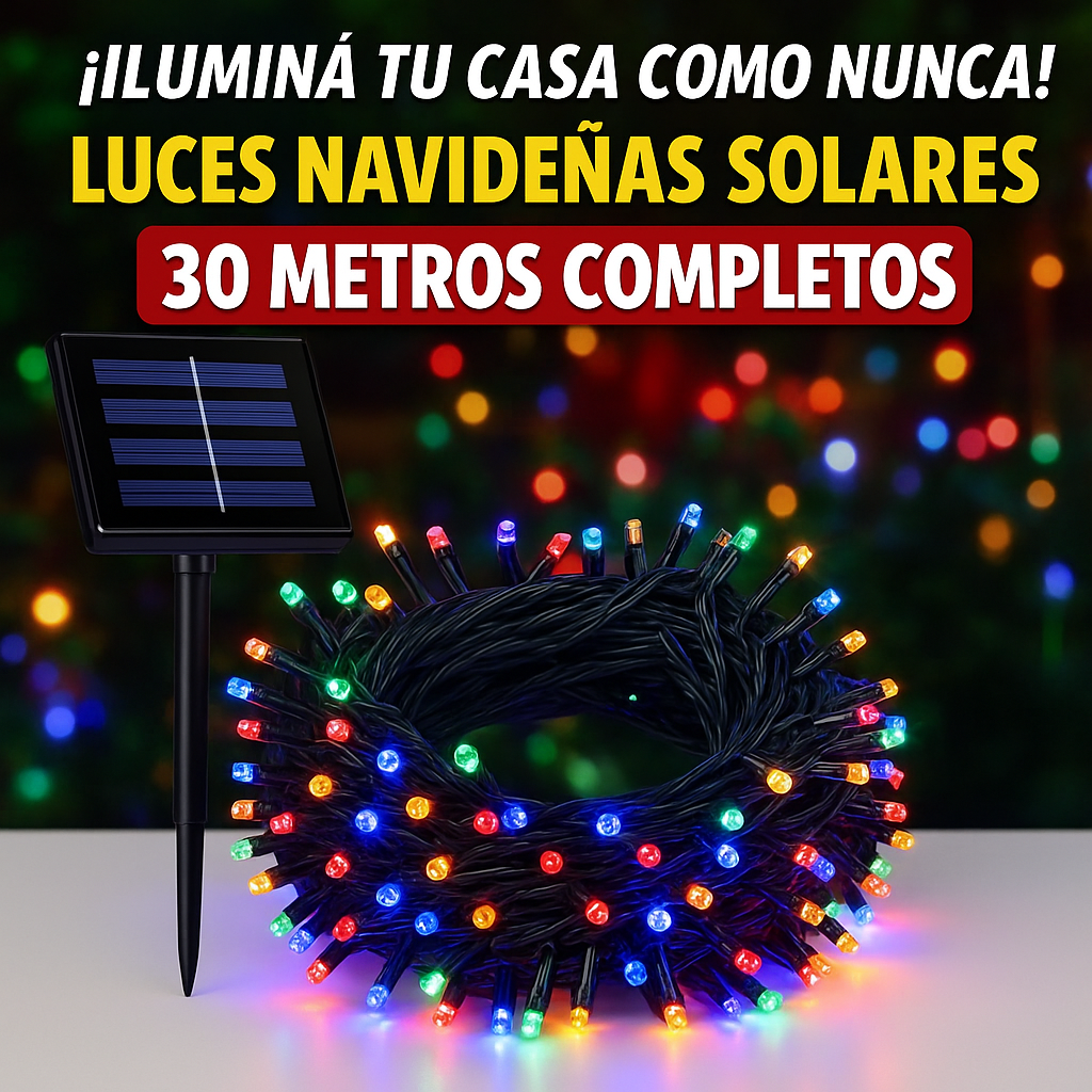 Luces Navideñas con Panel Solar  30 METROS COLORIDO🌞🔋